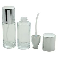 Şeffaf Cam Silindir Gümüş Kapak Losyon Krem Şişesi 50 ml 3042 Adet
