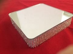 Kare Aynalı Taşlı Gümüş Strafor Pasta Altlığı 40 cm