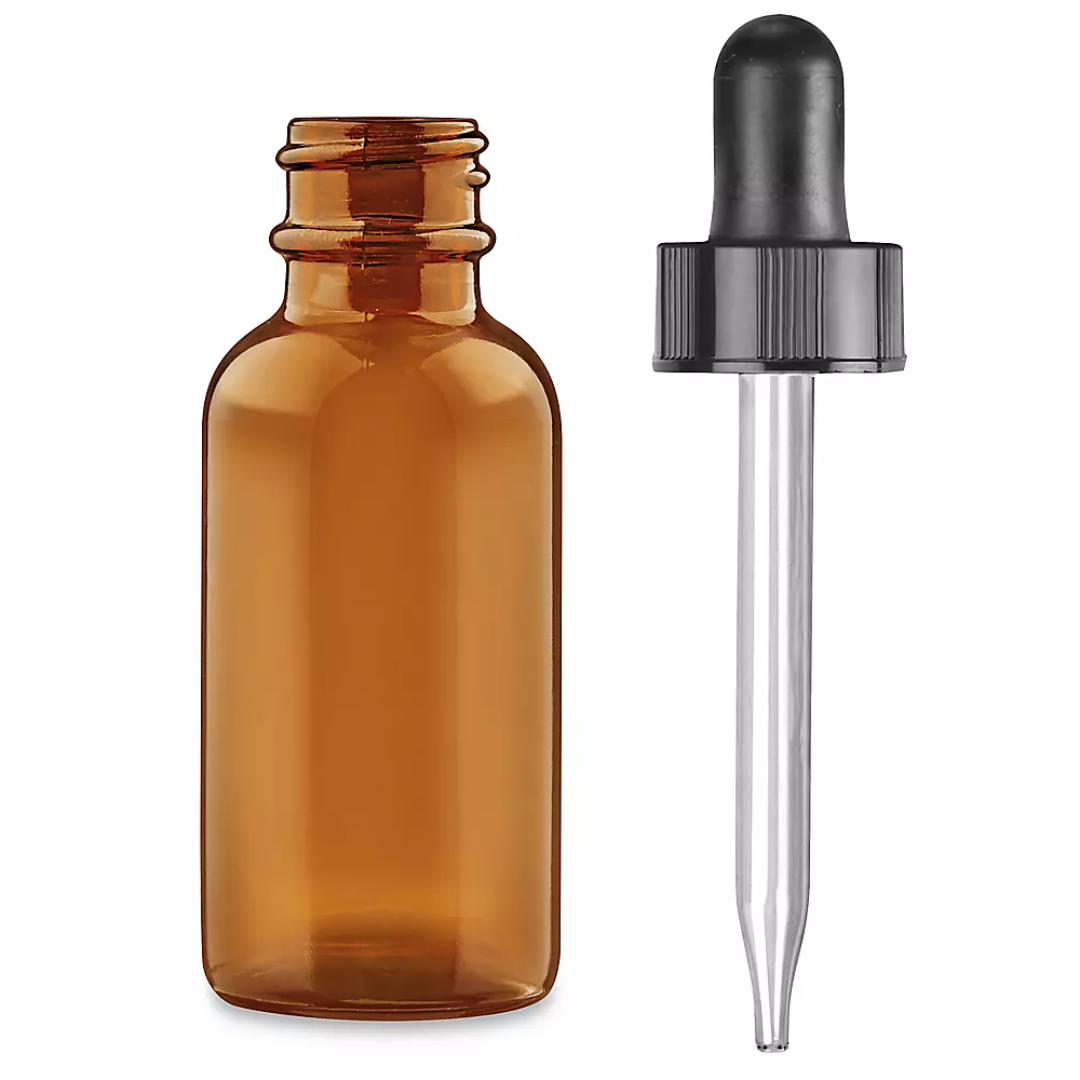 Amber Renkli Damlalıklı Kapaklı Cam Şişe 30 ml