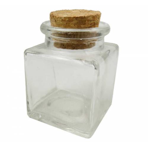 Cam Şişe Kavanoz Mantar Tıpalı Kare 50 ml