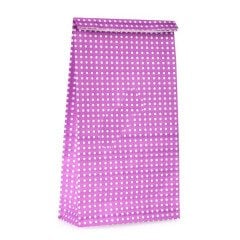 Mor Puantiyeli Hediye Paketi Kese Kağıdı 25x15x6 cm 50 Adet