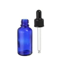 ლურჯი შუშის ბოთლი 20 მლ შავი საწვეთური თავსახური 1404 ც