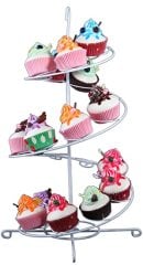Muffin Cupcake Kurabiye Mini Pasta Kek Servis Sunum Standı Sunumluk Beyaz Metal 15 Delikli 3 Katlı