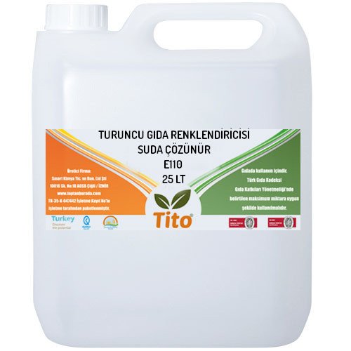 Turuncu Gıda Renklendiricisi Sıvı Suda Çözünür E110 25 litre