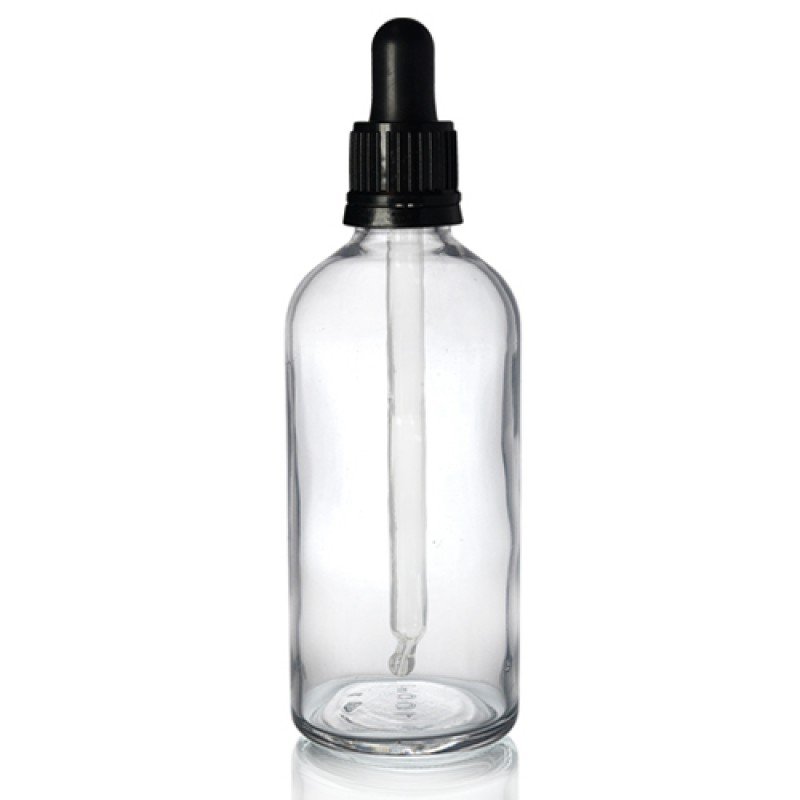 Şeffaf Cam Şişe 100 ml Sıkmalı Damlalıklı Kapak 18 mm